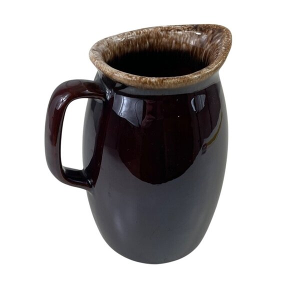 Vintage Hull Pottery Brown Drip Water Pitcher Oven Proof USA 6 3/4" High - Picture 5 of 10